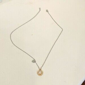 Women's Necklace Silver with Gold Sunflower Charm and E Heart Charm